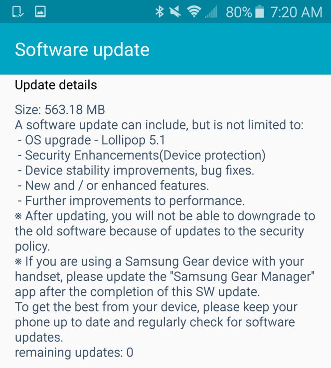 Samsung Galaxy Note 4 é atualizado para o Android 5.1.1. lollipop 1